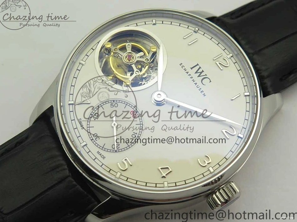 MIROTIME 1218 Efficient Portuguese Tourbillon IW5463 SS ZF Best Edition White Dial on Black Leather Strap 7170